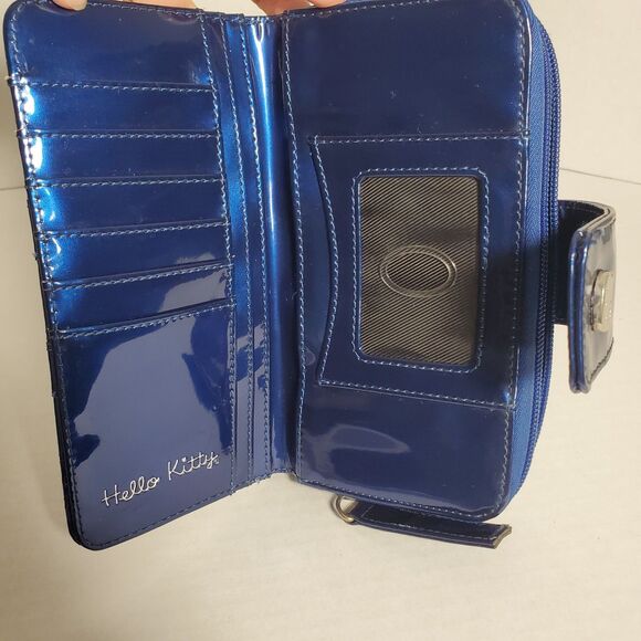 Hello Kitty 2011 Embossed Blue Wallet Clutch Purse –Metallic Patent Faux Leather - Picture 6 of 16